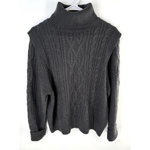 Skull Cashmere Cable Knit Sweater Womens Large Gray Turtleneck Waffle Dolman